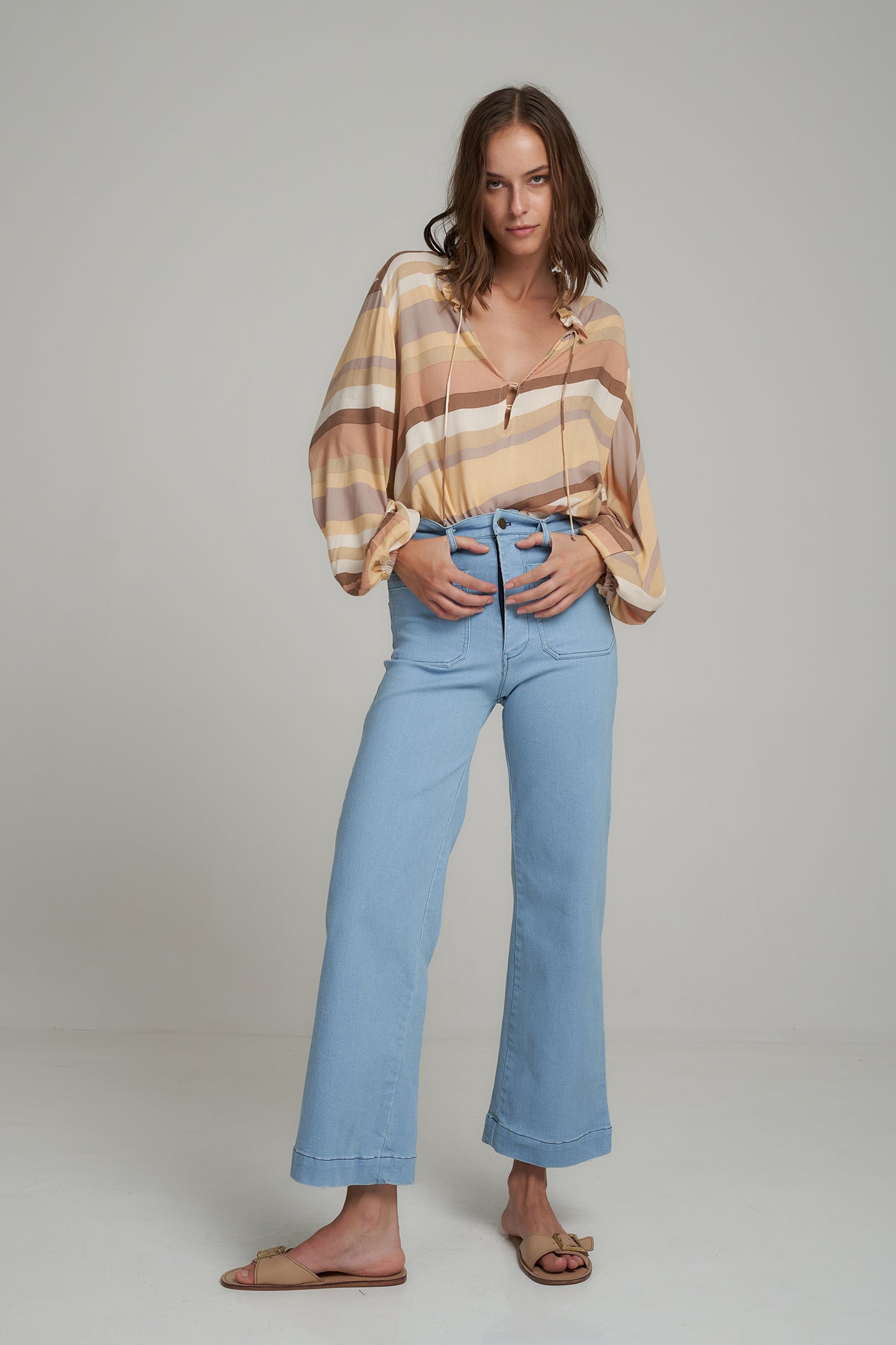 Lilya Indah rayon voille top retro stripe