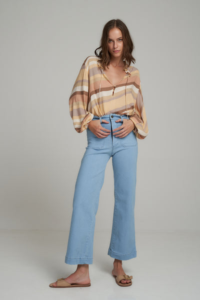 Lilya Indah rayon voille top retro stripe