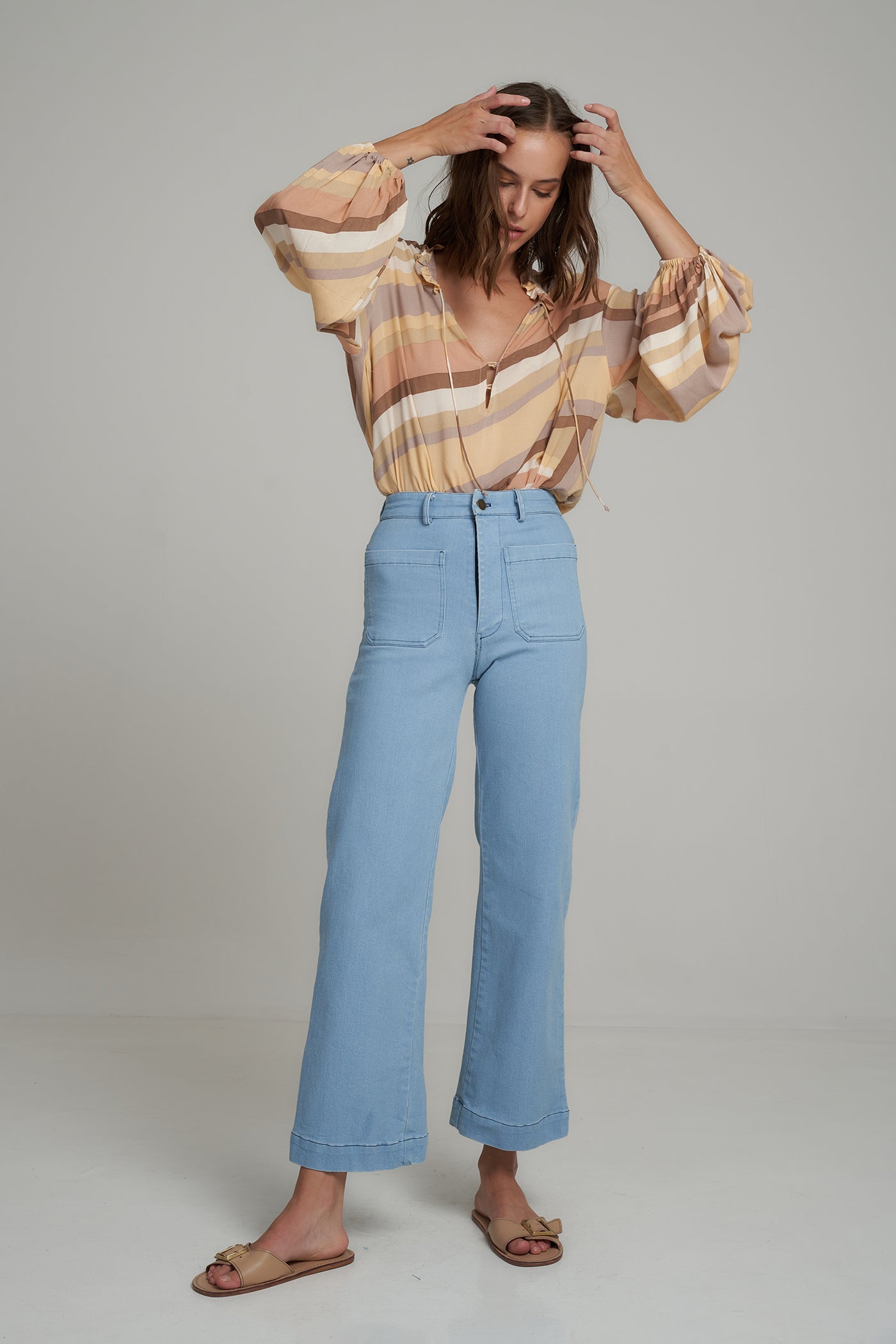 Lilya Indah rayon voille top retro stripe