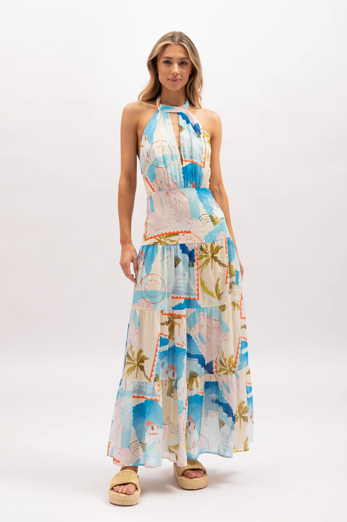 La Maise Studio Ellora Halter Maxi Dres Postcards print