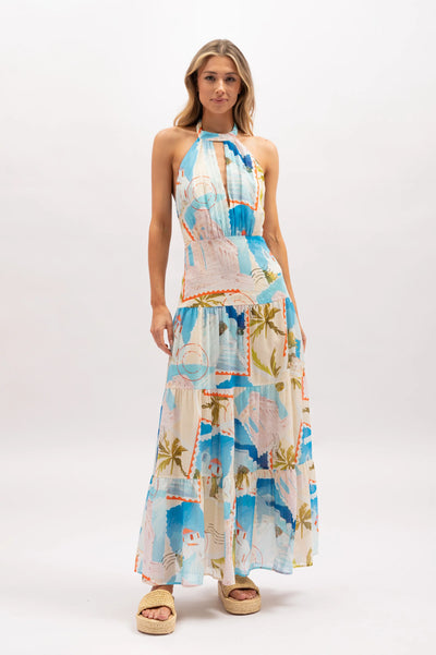 La Maise Studio Ellora Halter Maxi Dres Postcards print