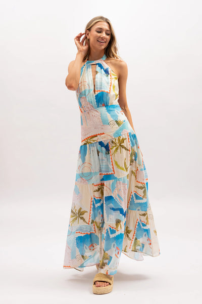 La Maise Studio Ellora Halter Maxi Dres Postcards print
