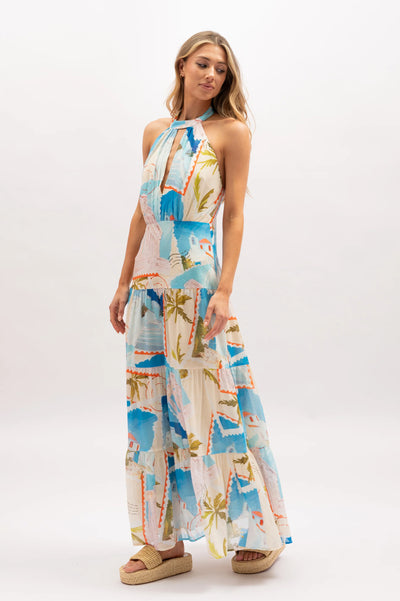 La Maise Studio Ellora Halter Maxi Dres Postcards print