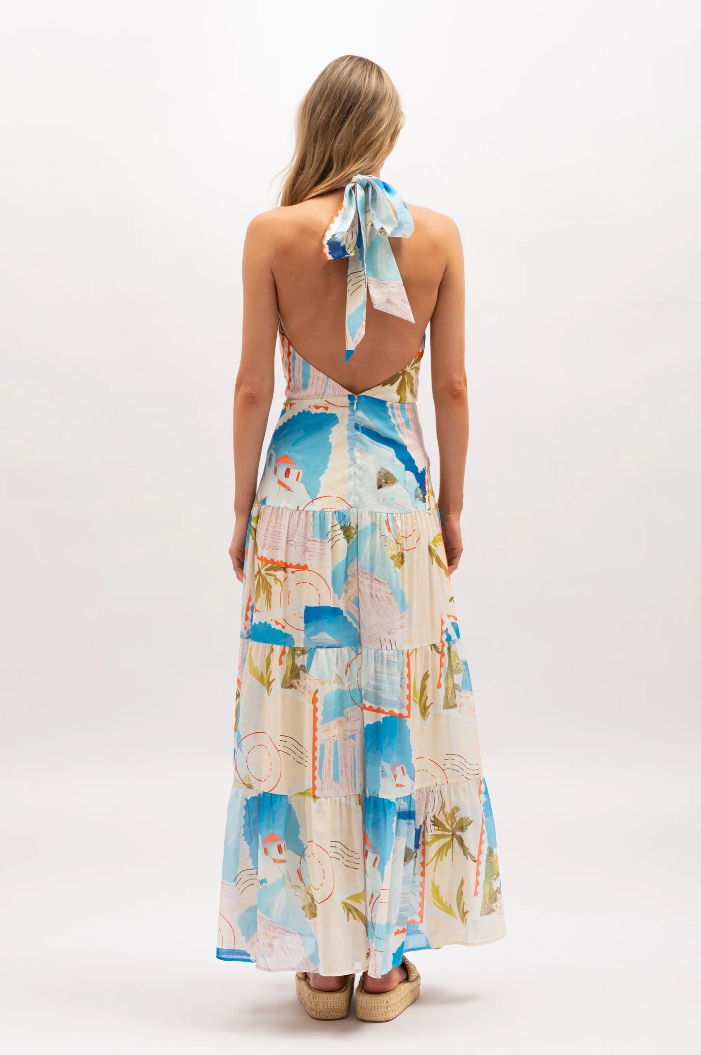 La Maise Studio Ellora Halter Maxi Dres Postcards print
