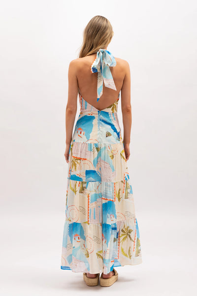La Maise Studio Ellora Halter Maxi Dres Postcards print