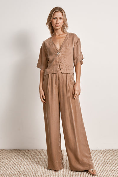 Mon Renn Sorrento cupro wide leg pant Mocha