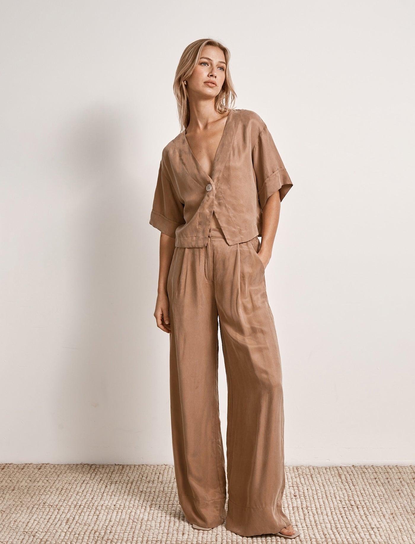 Mon Renn Sorrento cupro wide leg pant Mocha