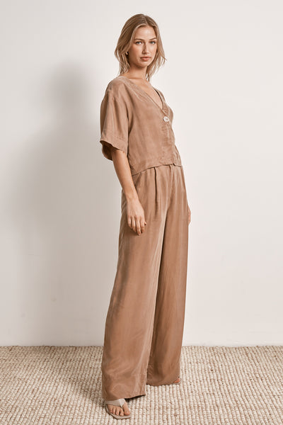 Mon Renn Sorrento cupro wide leg pant Mocha