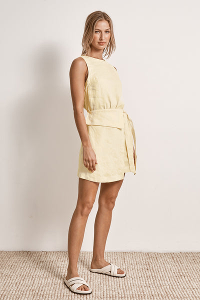 Mon Renn Linen mini Dress Solar Lemon Butter