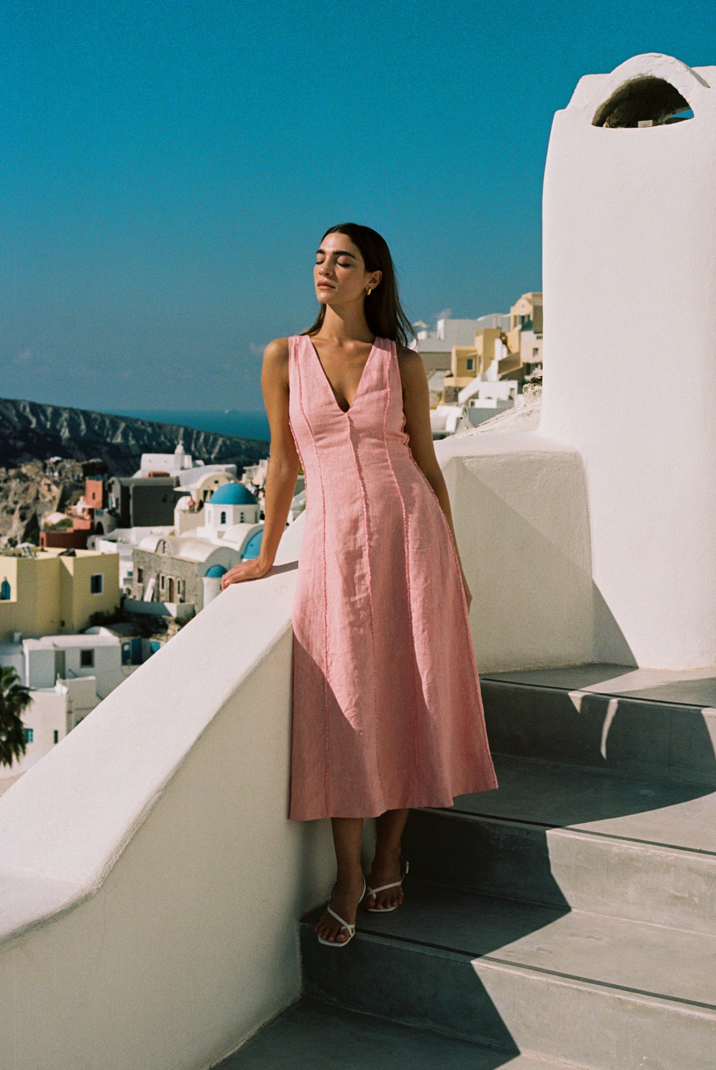 Mon Renn Kahlo Linen Midi dress Rose Pink