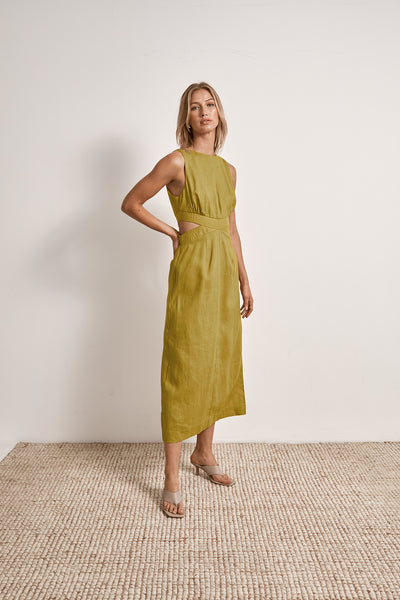 Mon Renn Bask linen midi dress Agave