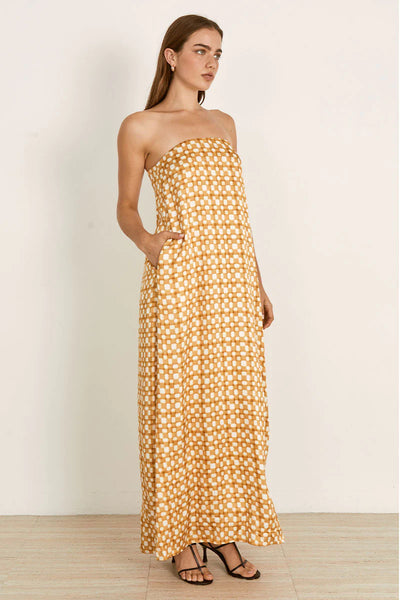 Mon Renn Lumen midi dress golden check