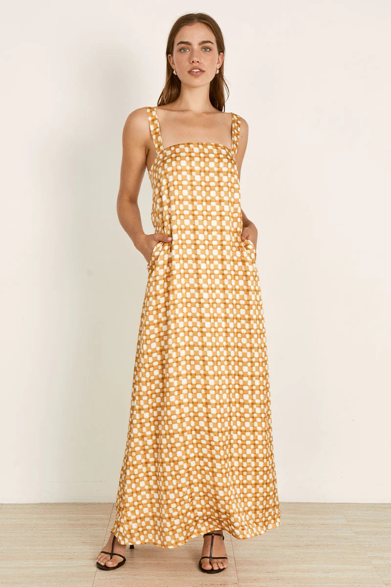 Mon Renn Lumen midi dress golden check