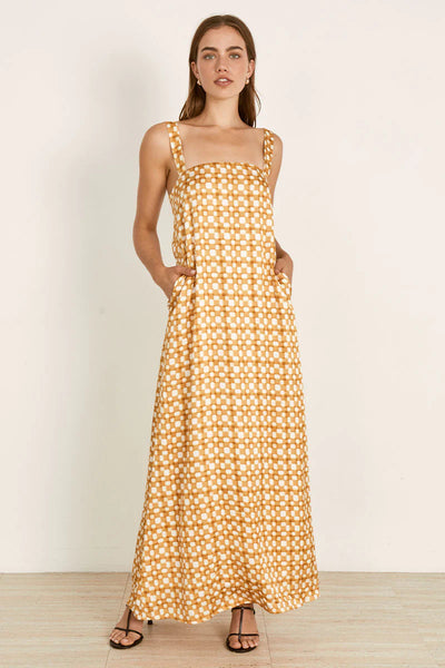 Mon Renn Lumen midi dress golden check