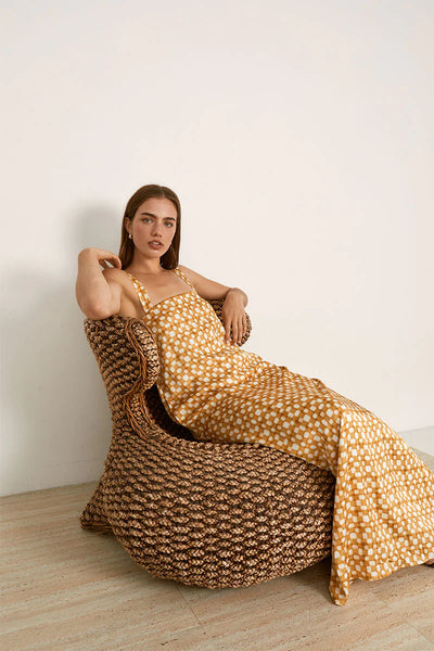 Mon Renn Lumen midi dress golden check