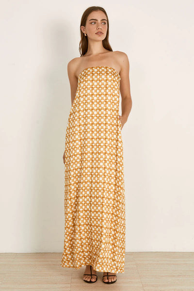 Mon Renn Lumen midi dress golden check