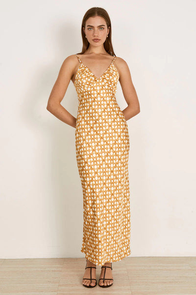 Mon Renn Lumen strappy midi dress golden check