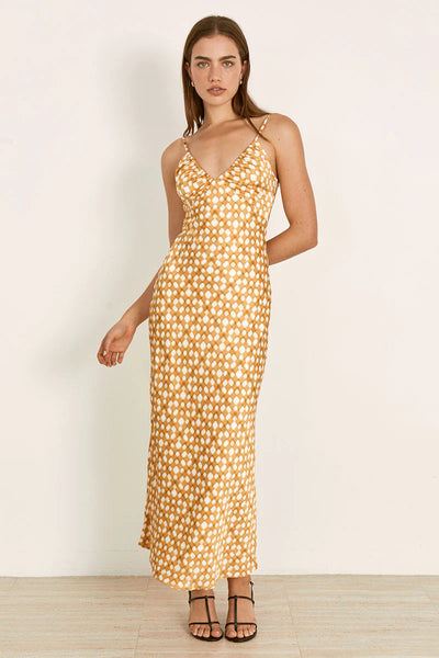 Mon Renn Lumen strappy midi dress golden check