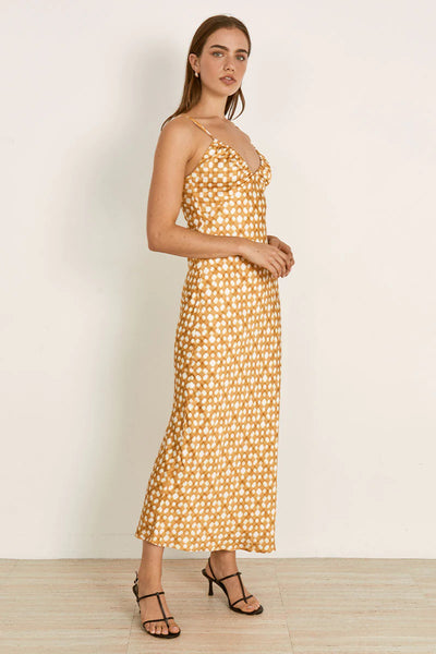 Mon Renn Lumen strappy midi dress golden check
