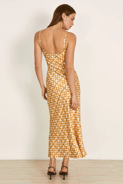 Mon Renn Lumen strappy midi dress golden check