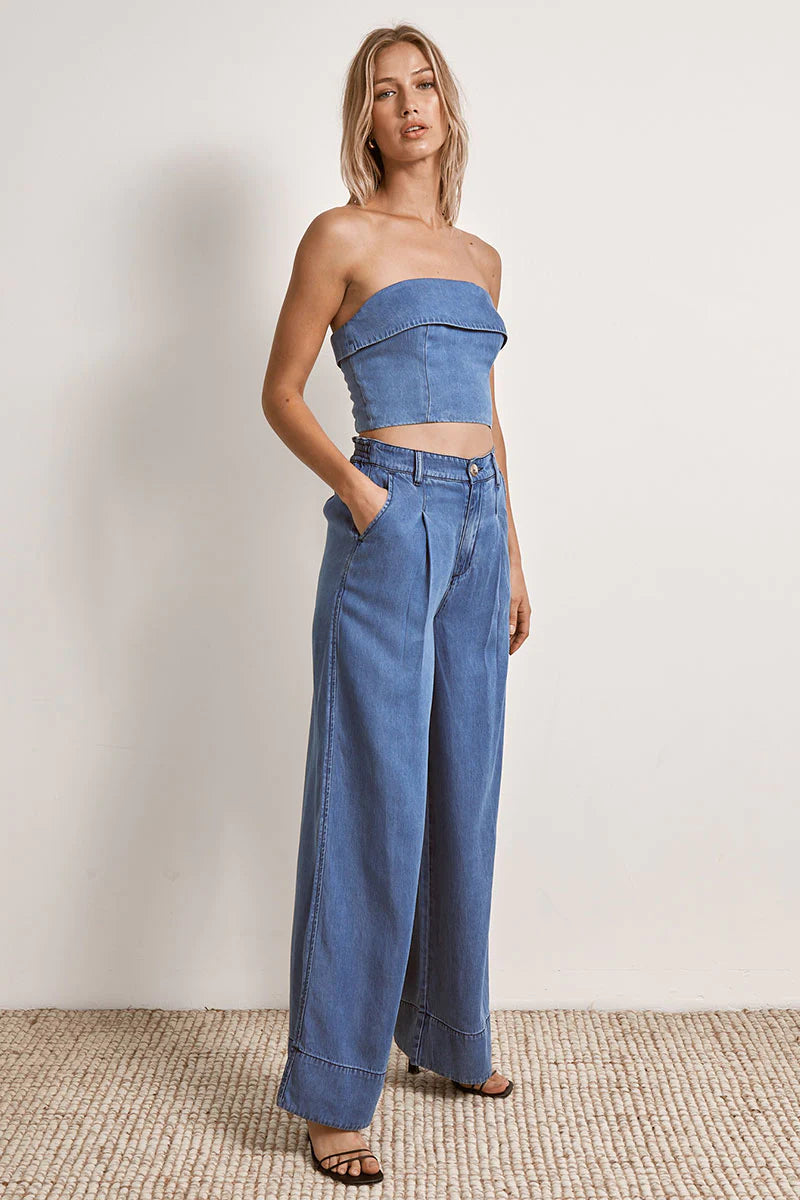 Mon Renn Odyssey Strapless Denim Bustiere top