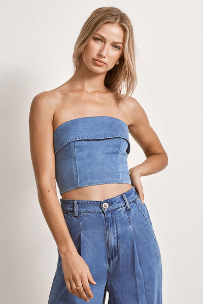 Mon Renn Odyssey Strapless Denim Bustiere top