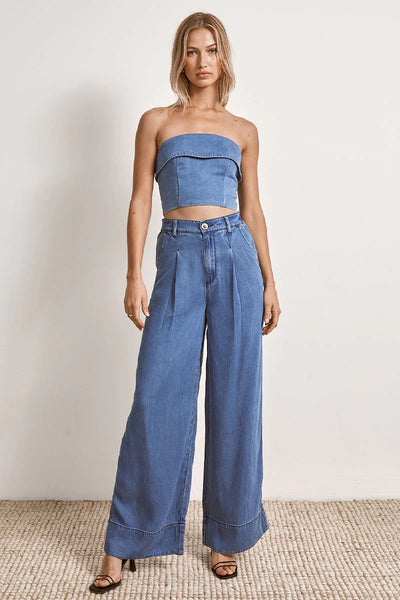 Mon Renn Odyssey Strapless Denim Bustiere top