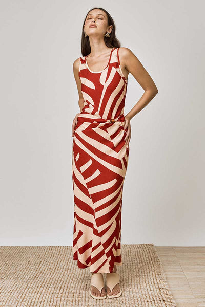 MON RENN RHYTHM TROPICO PRINTED MIDI DRESS