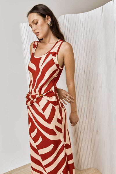 MON RENN RHYTHM TROPICO PRINTED MIDI DRESS