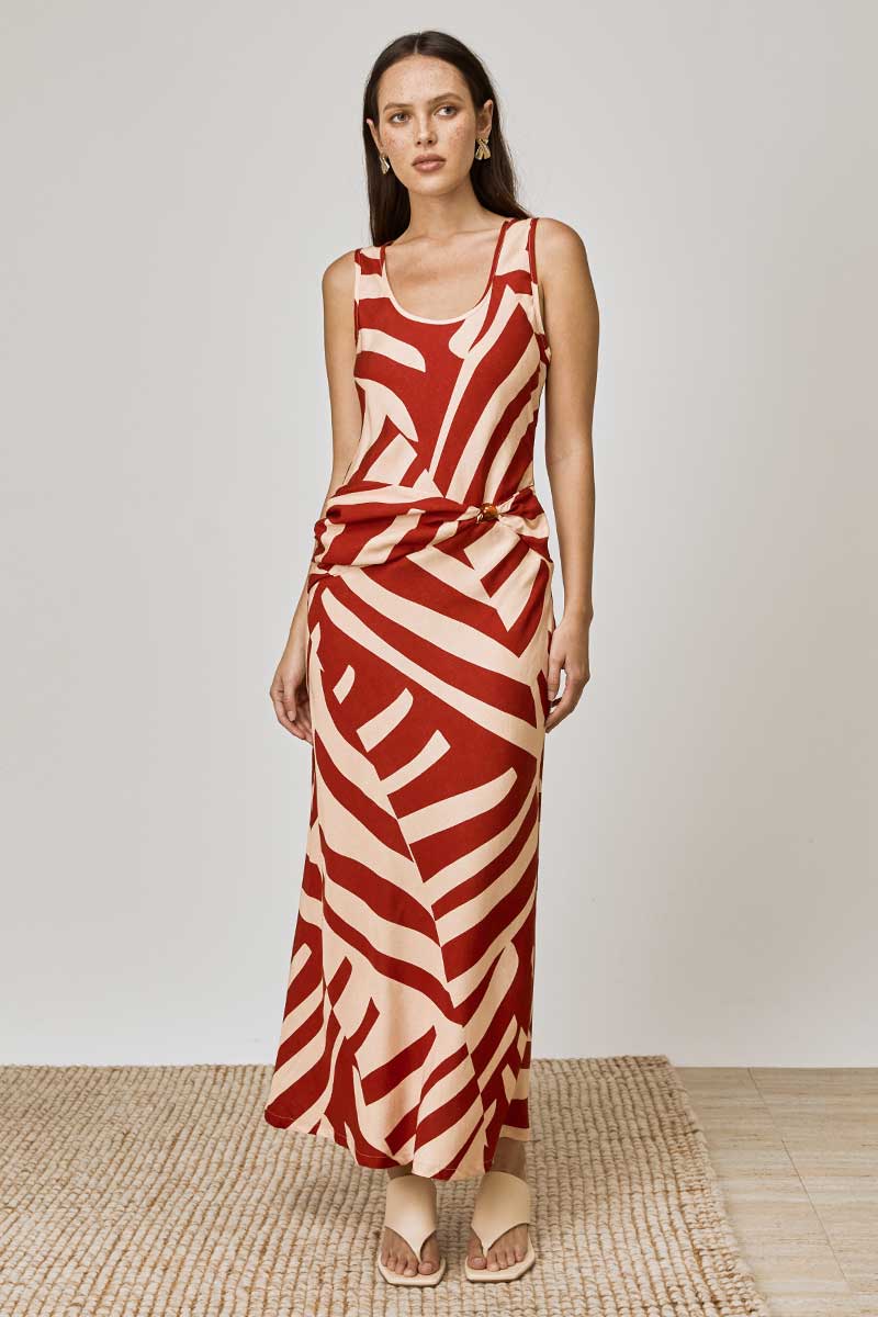 MON RENN RHYTHM TROPICO PRINTED MIDI DRESS