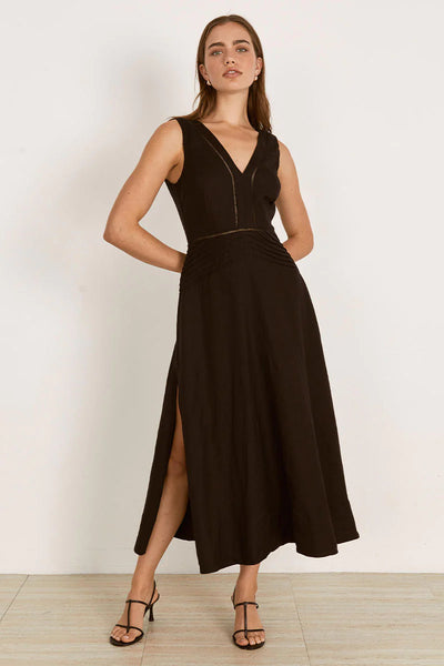 Mon Renn zenith linen midi dress black