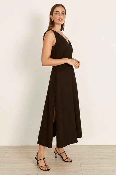 Mon Renn zenith linen midi dress black