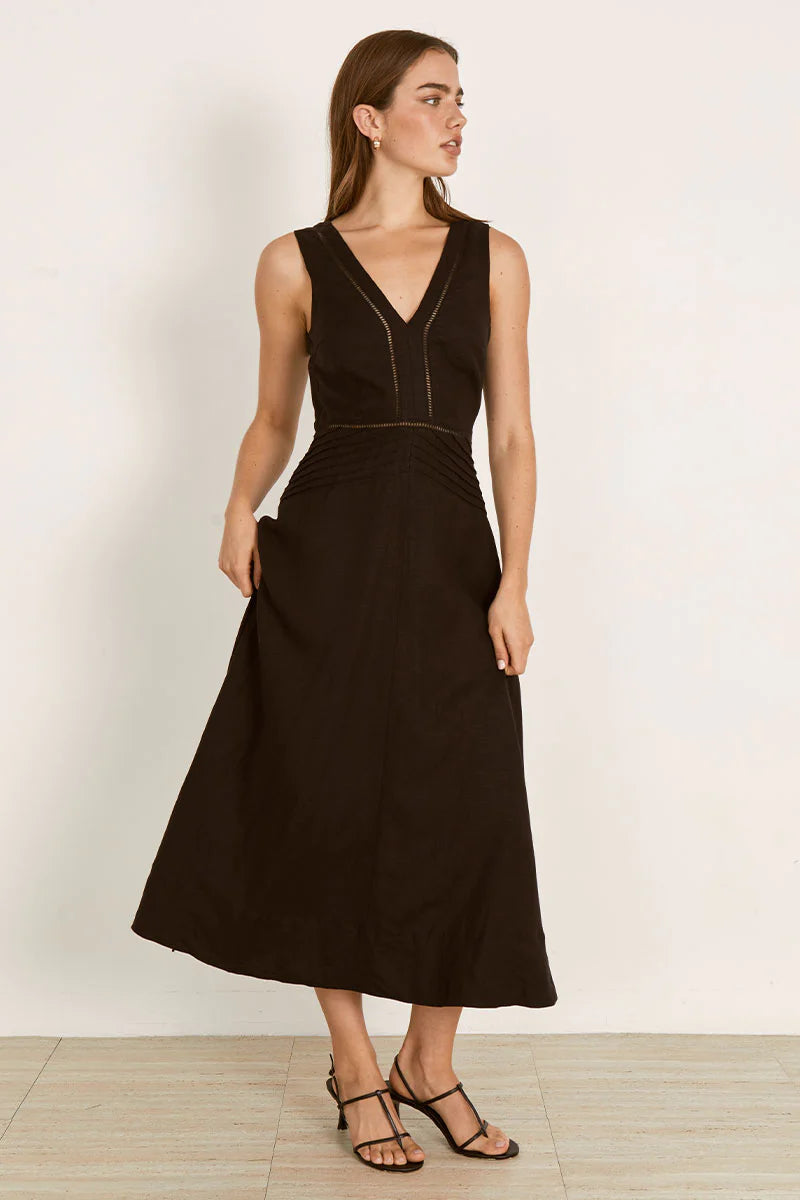 Mon Renn zenith linen midi dress black