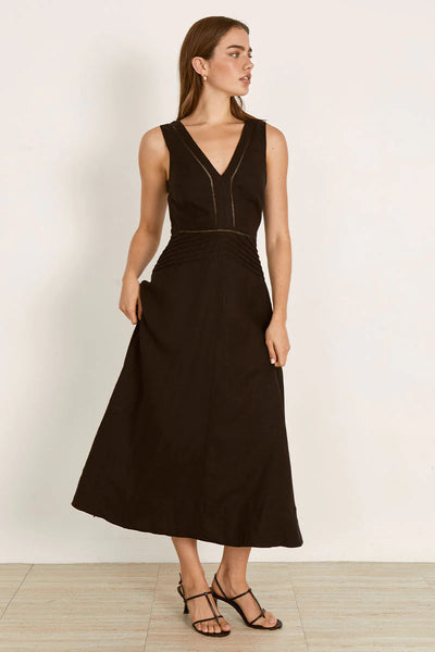 Mon Renn zenith linen midi dress black