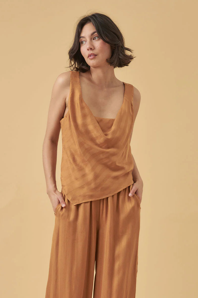 Mon Renn Eternal Bias cut cupro top Golden STripe