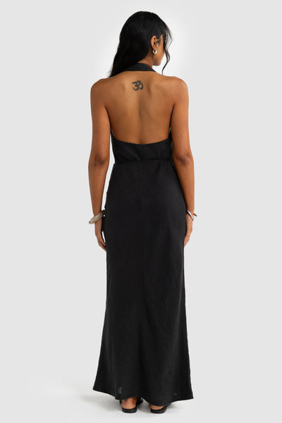 ORTC ELISE LINEN DRESS BLACK