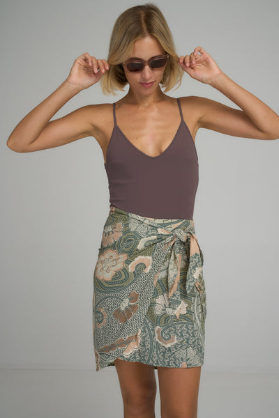 LILYA MARTINI Rayon printed WRAP SKIRT Batik SAGE