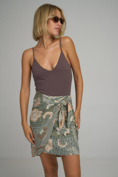 LILYA MARTINI Rayon printed WRAP SKIRT Batik SAGE