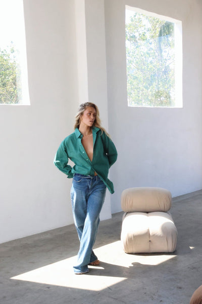 THE LINE | HENDRIX LONG SLEEVE LINEN SHIRT GREEN | BABY LEMONADE STORE