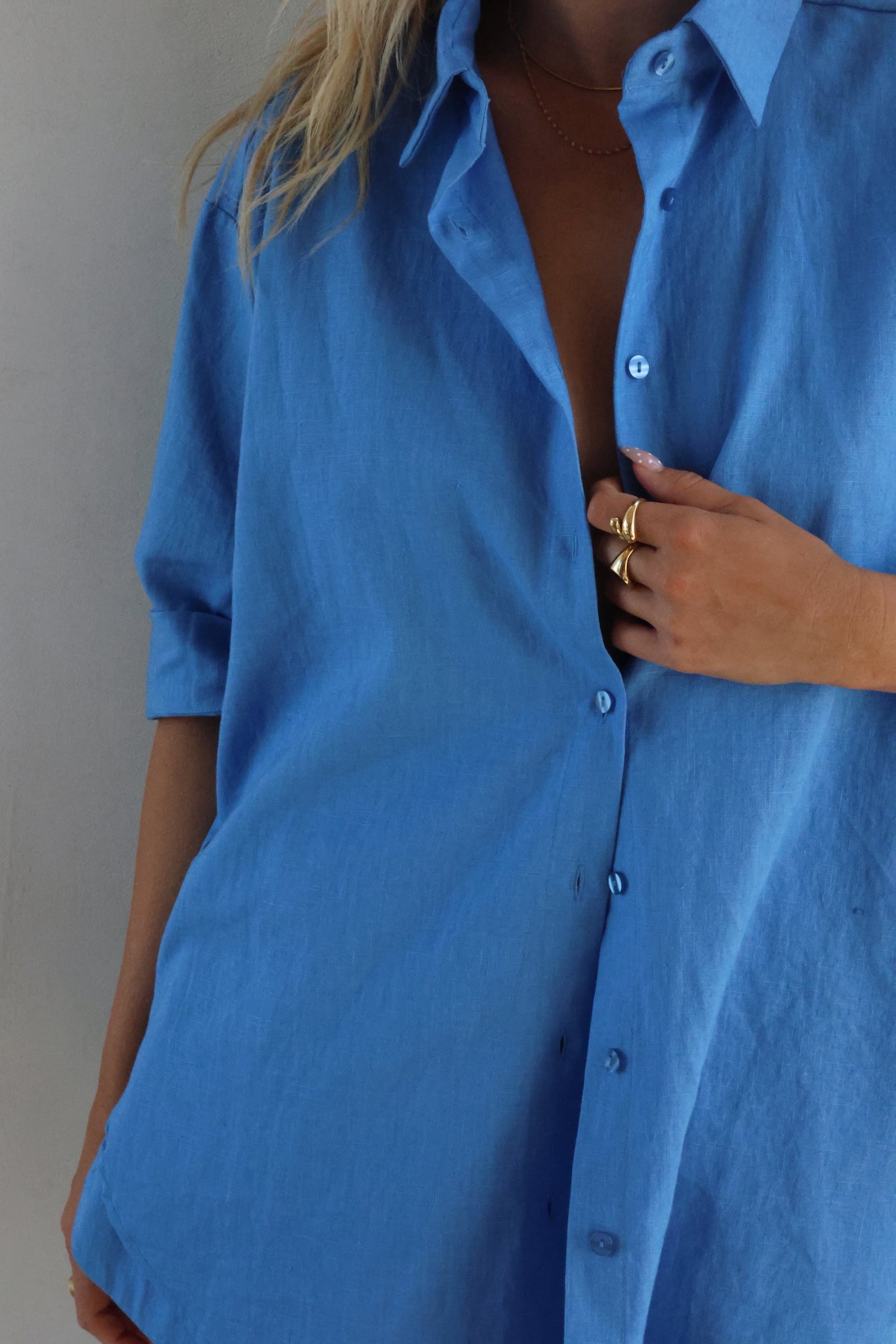 THE LINE | BOWIE SHORT SLEEVE LINEN SHIRT OCEAN | BABY LEMONADE STORE