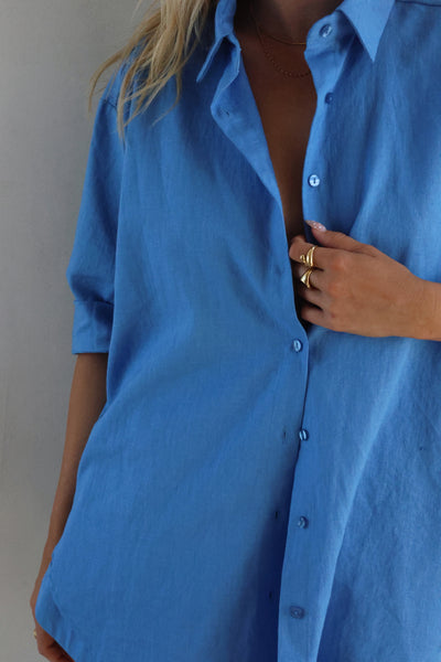 THE LINE | BOWIE SHORT SLEEVE LINEN SHIRT OCEAN | BABY LEMONADE STORE