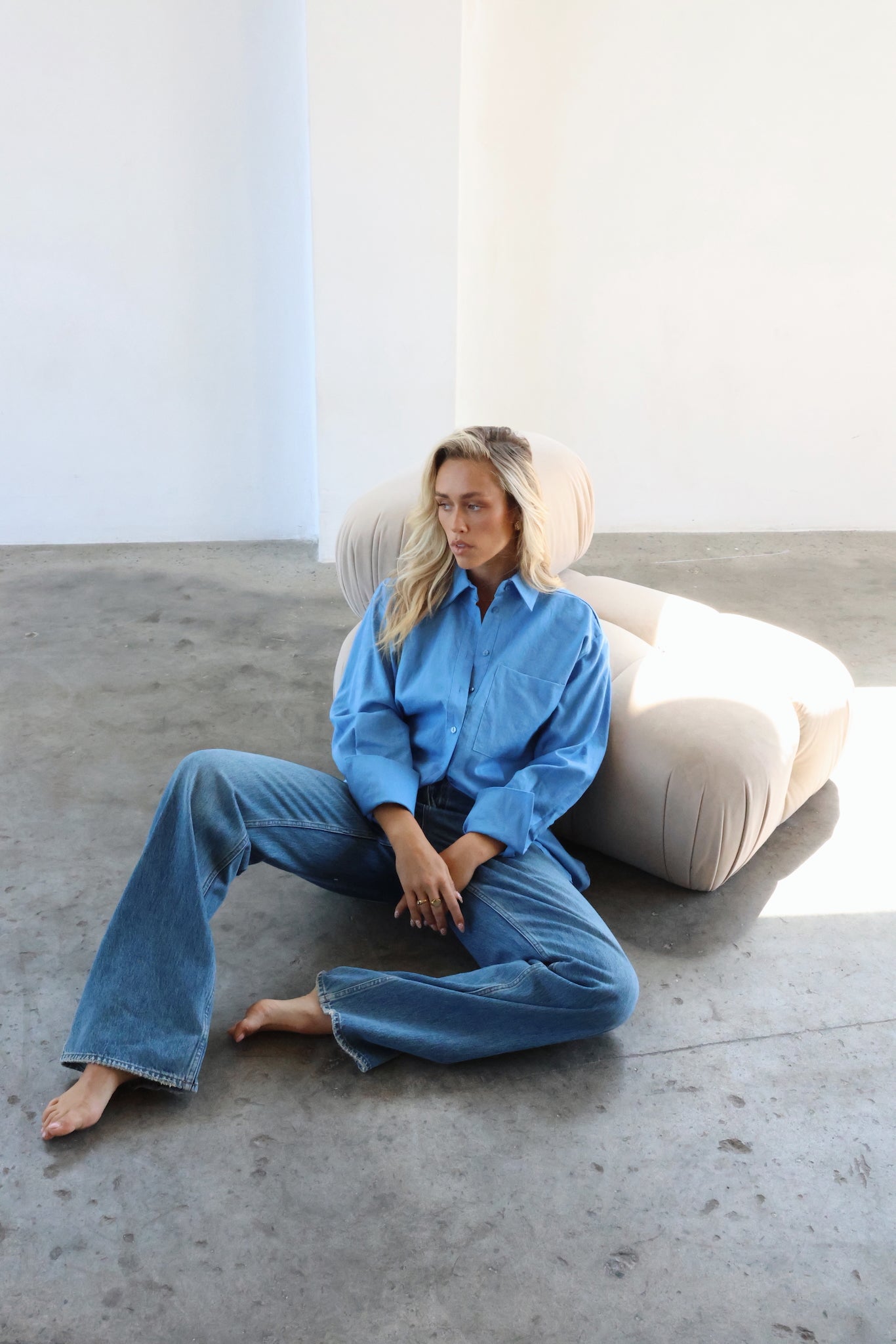 THE LINE | HENDRIX LONG SLEEVE LINEN SHIRT OCEAN| BABY LEMONADE STORE
