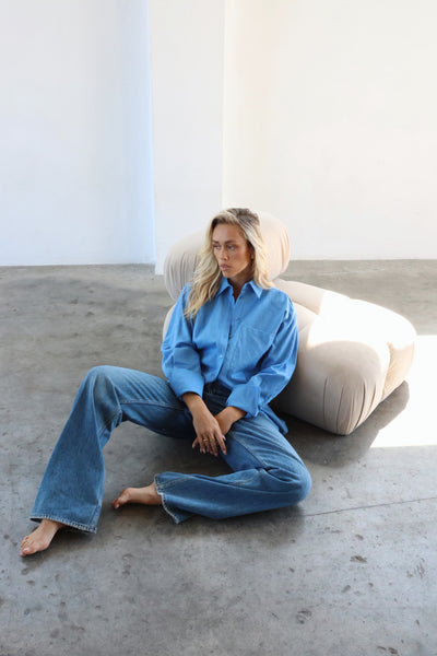 THE LINE | HENDRIX LONG SLEEVE LINEN SHIRT OCEAN| BABY LEMONADE STORE
