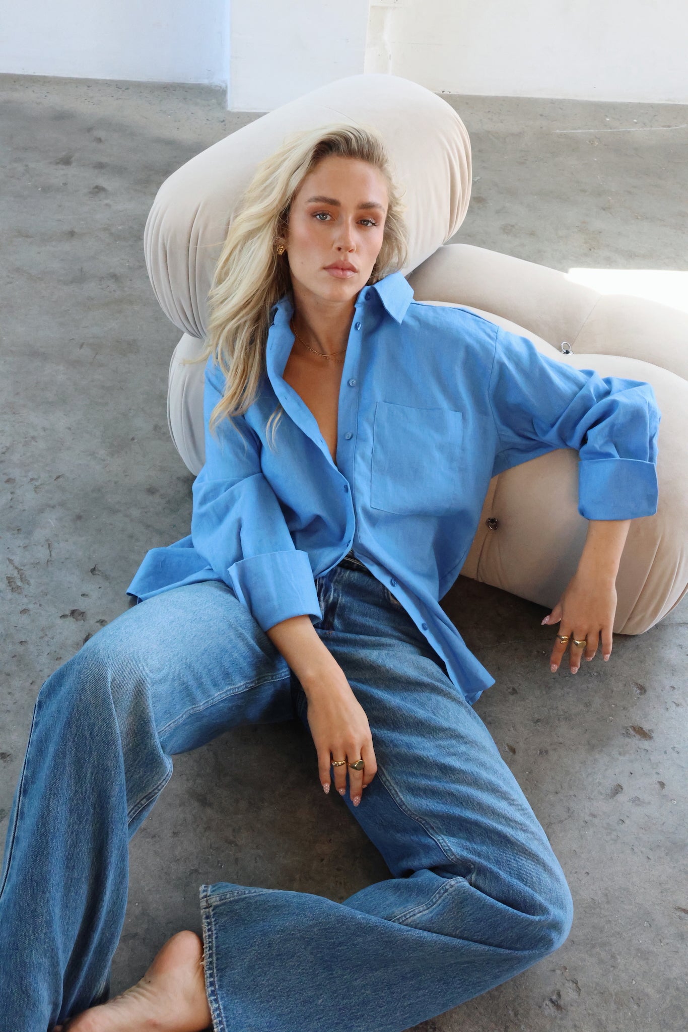 THE LINE | HENDRIX LONG SLEEVE LINEN SHIRT OCEAN| BABY LEMONADE STORE