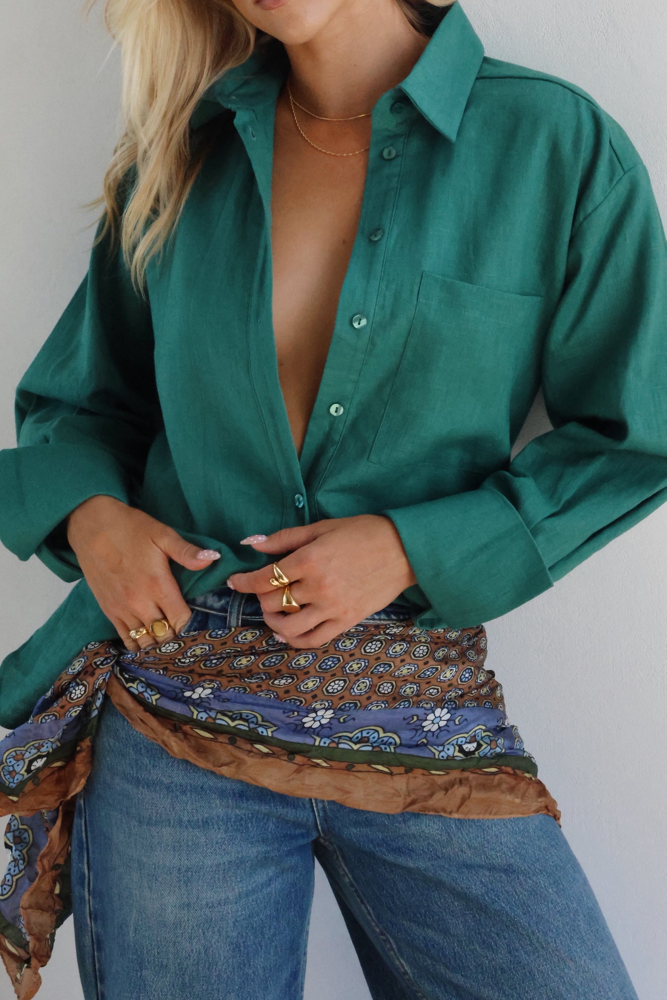 THE LINE | HENDRIX LONG SLEEVE LINEN SHIRT GREEN | BABY LEMONADE STORE