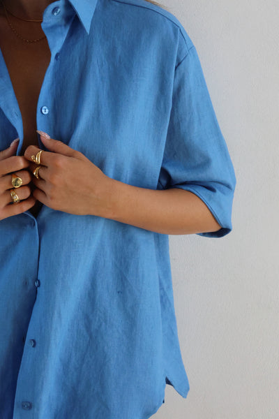 THE LINE | BOWIE SHORT SLEEVE LINEN SHIRT OCEAN | BABY LEMONADE STORE
