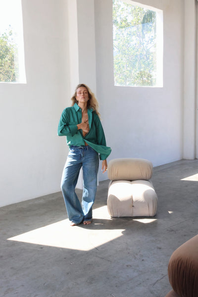 THE LINE | HENDRIX LONG SLEEVE LINEN SHIRT GREEN | BABY LEMONADE STORE