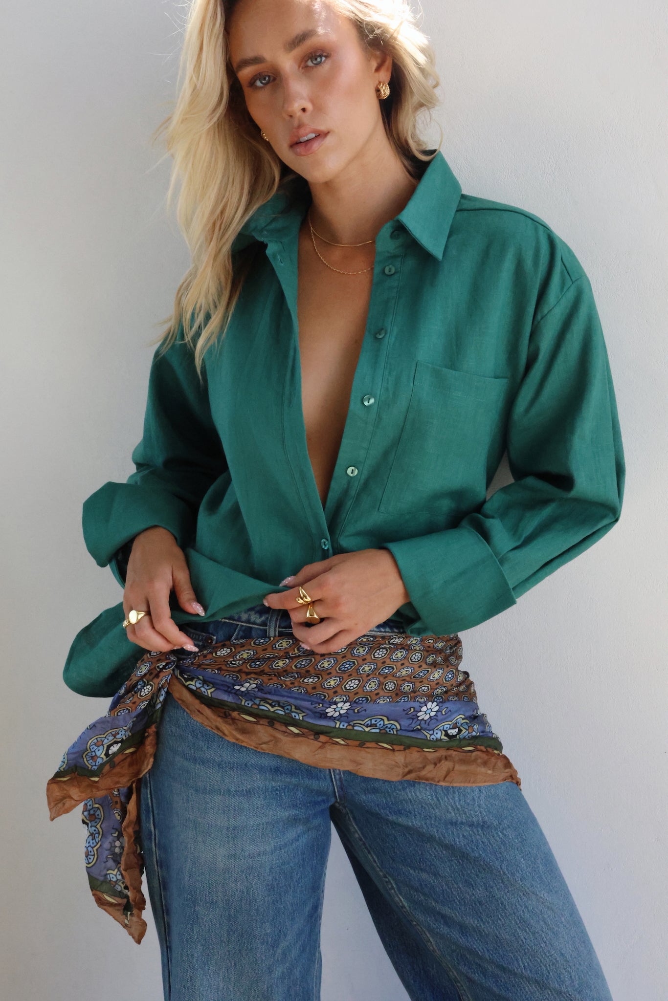 THE LINE | HENDRIX LONG SLEEVE LINEN SHIRT GREEN | BABY LEMONADE STORE