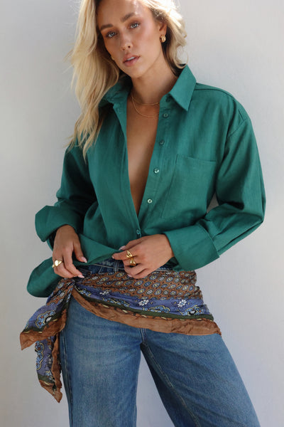 THE LINE | HENDRIX LONG SLEEVE LINEN SHIRT GREEN | BABY LEMONADE STORE