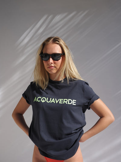 Little Palma Aquaverde Cotton Graphic Tee Slate Grey